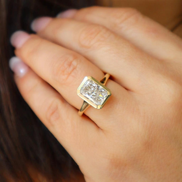 14K Gold Yellow Lab Grown Radiant Diamond Bezel Hidden Collar Engagement Ring - Lab-Grown 3.23 CTW Diamond