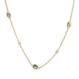 Vibrant Colored Stone Necklaces 14K Yellow Gold Oval Cut 1.65 Carats Blue Sapphire & Round Cut 0.14 Carats Diamond Station Necklace - 18 Inch