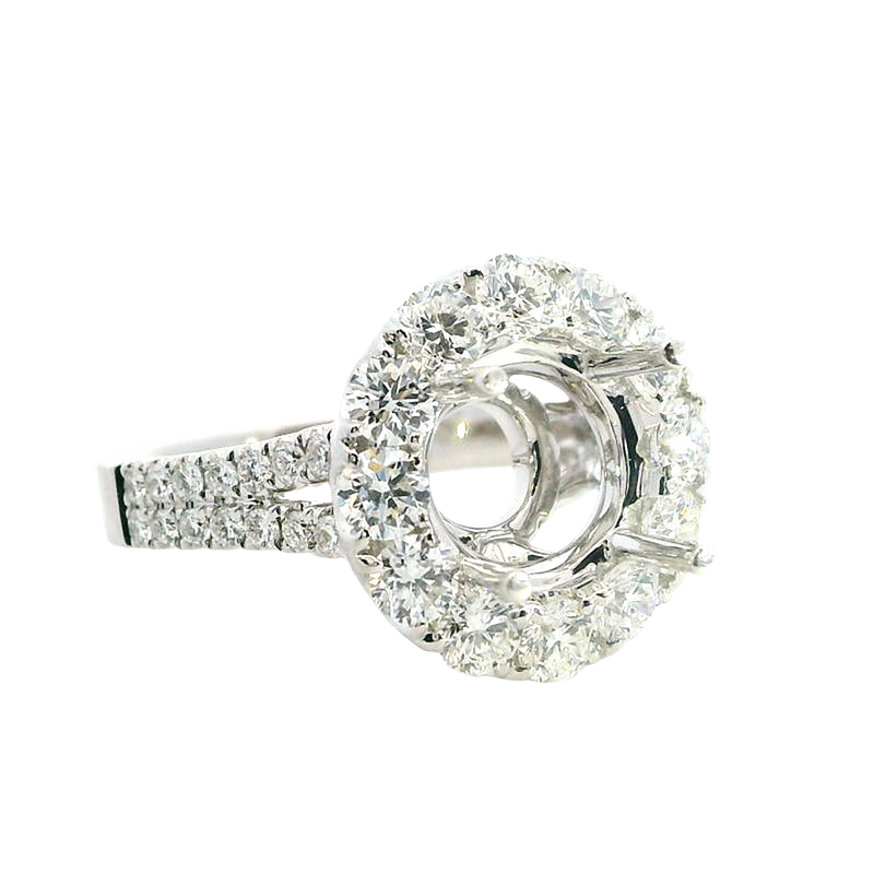 Elegant Diamond Mountings 18K White Gold 2.5 Carats Round Diamond Halo Semi Mount Ring -  1.77 Carats