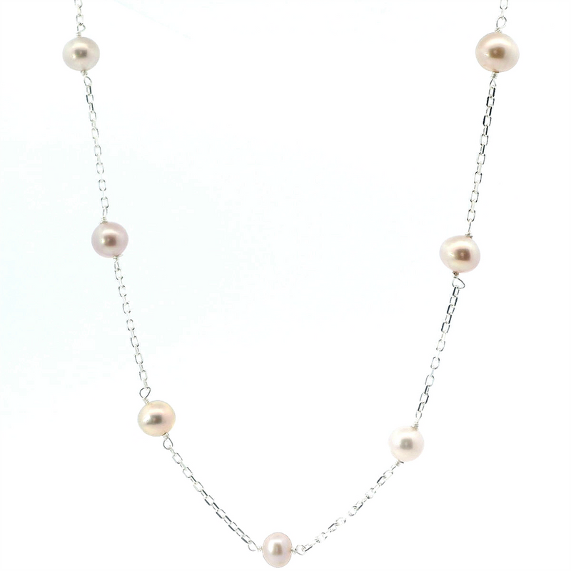Elegant Pearl Necklaces & Pendants Sterling Silver White 5.5-6MM Pearl Tin Cup Pendant Necklce - 18 Inch