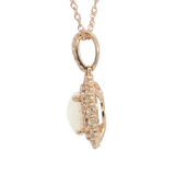 Vibrant Colored Stone Necklaces 14K Rosé Gold 0.50 Carats Opal & 0.39 Carats Diamond Double Halo Necklace - 18 Inch