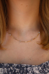 Elegant Diamond Necklaces 14K Yellow & White Gold 1.32 Carats Diamonds Paperclip Link Station Necklace - 18 Inch