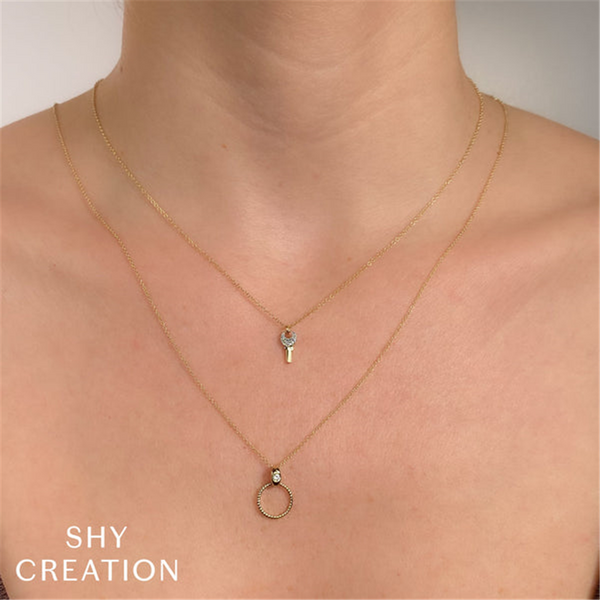 Elegant Diamond Necklaces & Pendants 14K Gold Yellow 0.03 Carats Diamond Accented Key Pendant Necklace - 18 Inch