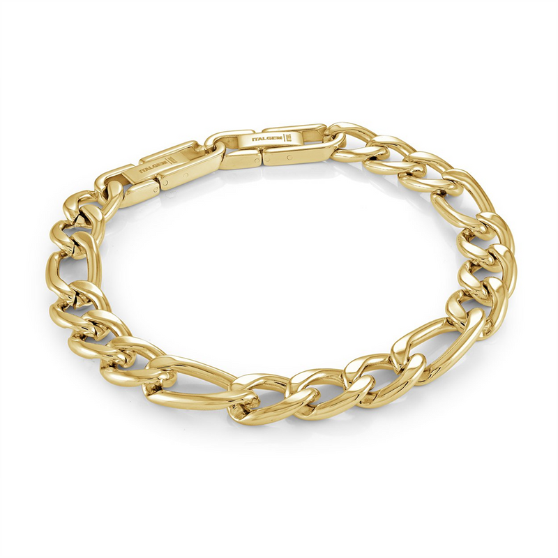 Bold & Stylish Alternative Metal Bracelets Yellow Stainless Steel 9.5MM Figaro Link Bracelet, 8.5 Inch