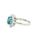Bold & Elegant 14K White Gold Oval Cut 3.37 Carats Blue Zircon & 0.87 Carats Diamond Halo Ring