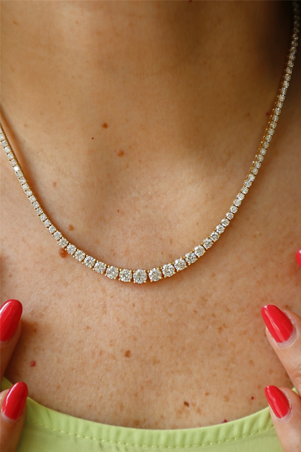 Elegant Diamond Necklaces 18K Gold Yellow 10.53 Carats Diamond Riviera Tennis Necklace - 16.5 Inches