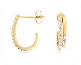 Classic & Contemporary Polished & Brushed 14K Yellow Gold 0.40 Carats Round & Baguette Cut Diamond Semi Hoop Earrings