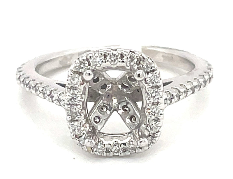 White 14 Karat Gold 0.54 Carats Diamond Halo Semi-Mount Engagement Ring