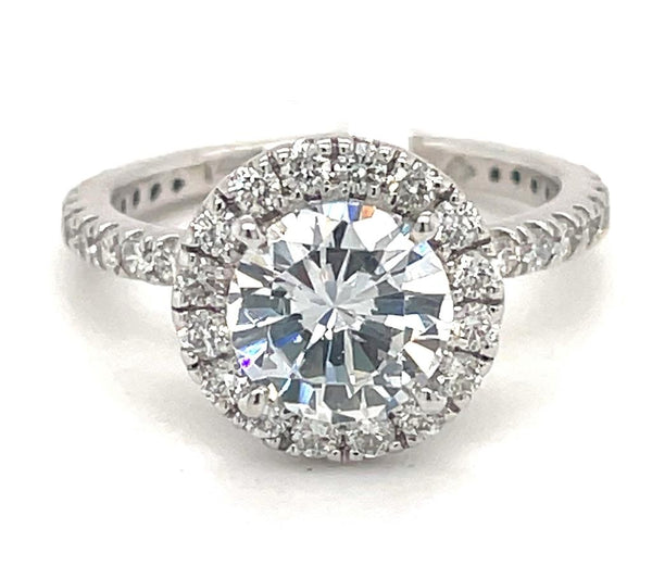 White 14 Karat Gold 2.36 Carats Diamond Halo Semi-Mount Engagement Ring