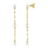 Timeless & Sophisticated Design 14K Yellow Gold Sparkle Chain & Pearl Dangle Earrings