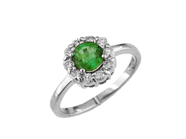 White 14 Karat Gold 0.60 Carats Emerald & 0.30 Carats Diamond Halo Ring