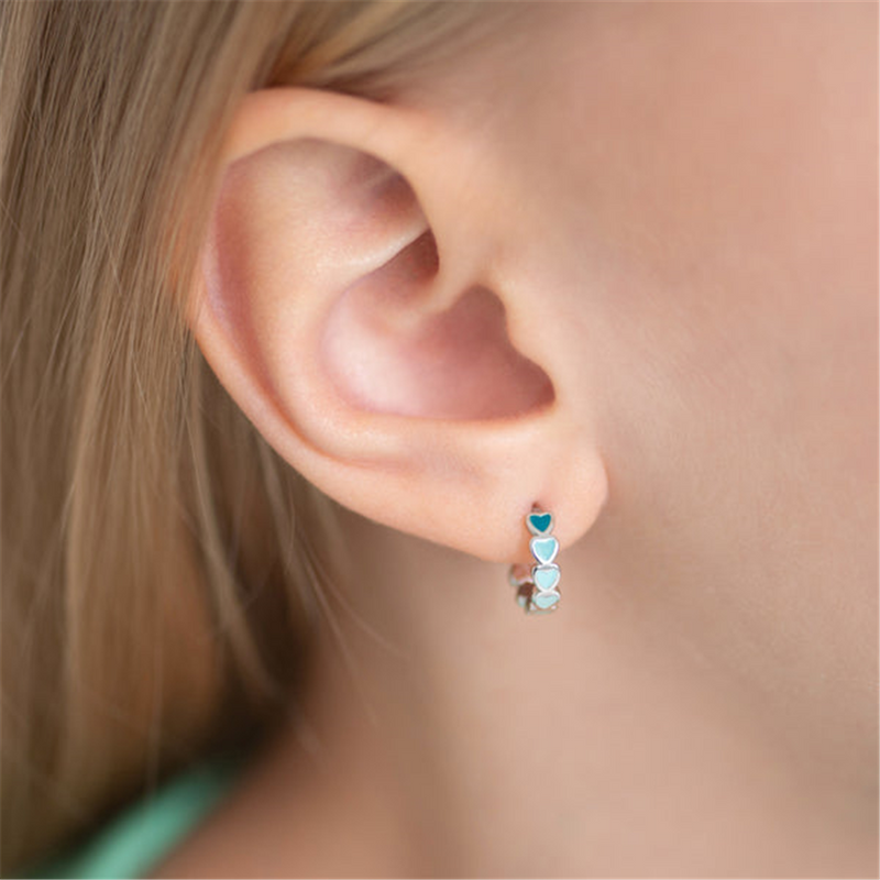 Sterling Silver Heart Cascade 9.0 MM Enamel Hoop Earrings