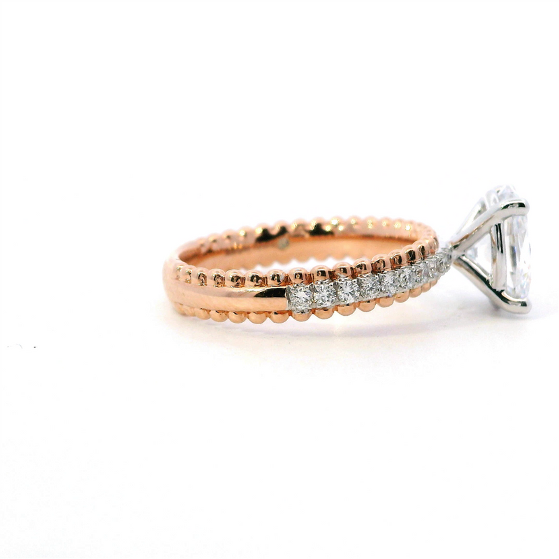 MPJ Exclusive Elegant Diamond Mountings 14K Gold Two-Toned White & Rose Diamond Accented Oval 2.5 Carats Engagement Ring - 0.25 Carats Accent Diamonds