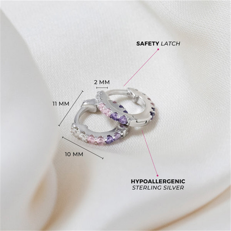 Sterling Silver Double Sided February Birthstone Purple CZ 8.0 MM Hoop Earrings