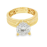 Elegant Diamond Mountings 14K Yellow Gold Round Cut Cubic Zirconium & 0.07 Carats Diamond Hidden Halo Engagement Ring