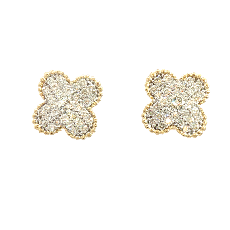 Classic & Contemporary 14K Yellow Gold 0.842 Carats Diamond Quatrefoil Shaped Stud Earrings