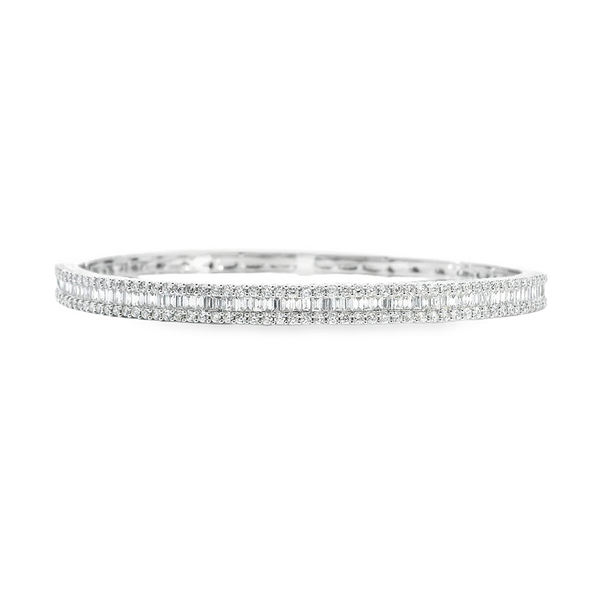 Sophisticated & Timeless Diamond Bracelets 18K White Gold Baguette & Round Diamond Hinged Bangle Bracelet - 2.07 CTW