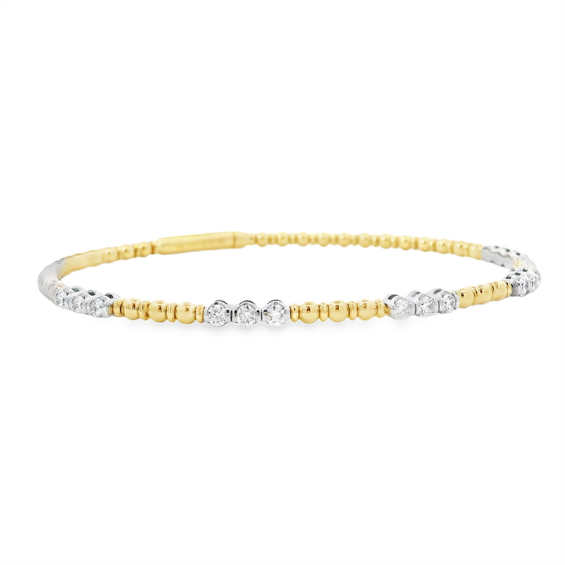 Sophisticated & Timeless Diamond Bracelets 14K Gold & Titanium Two-Toned Yellow & White Diamond Flexible Bangle Bracelet - 0.61 CTW, Size 6.5 Inch