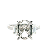 Elegant Diamond Mountings 18K Gold White 11.5x7.5MM Oval 3 Stone Engagement Ring - 0.41 Carats Trapezoid Accent