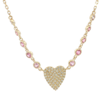 Vibrant Colored Stone Necklaces 14K Yellow Gold 0.43 Carats Pink Sapphire & 0.20 Carats Diamond Heart Necklace - 18 Inch