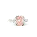 Lab Grown Diamond Engagement Rings 14K Gold White Three Stone Radiant & Trapezoid Fancy Vivid Pink Diamond Engagement ring - 3.7 CTW Diamond