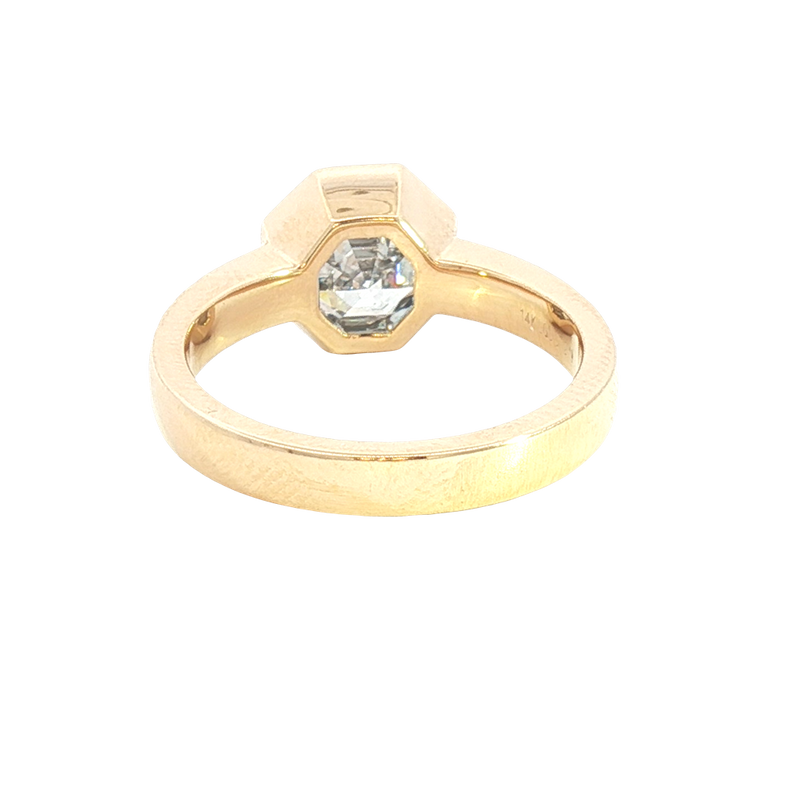 14K Yellow Gold Bezel Set Octagonal Cut 2.19 Carats Lab Grown Solitaire Diamond Engagement Ring