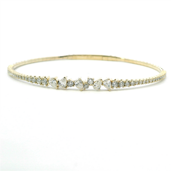 Sophisticated & Timeless Diamond Bracelets 14K Gold Yellow Scatter Shape & Round Diamond Bangle Bracelet - 1.36 CTW, Size 6.75 Inch