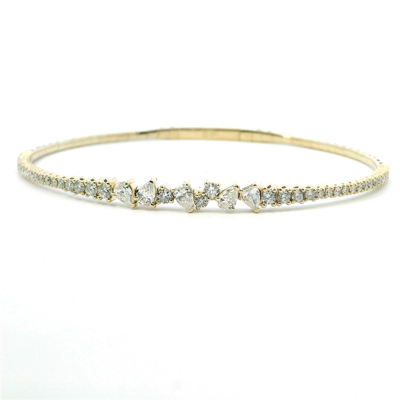 Sophisticated & Timeless Diamond Bracelets 14K Gold Yellow Scatter Shape & Round Diamond Bangle Bracelet - 1.36 CTW, Size 6.75 Inch