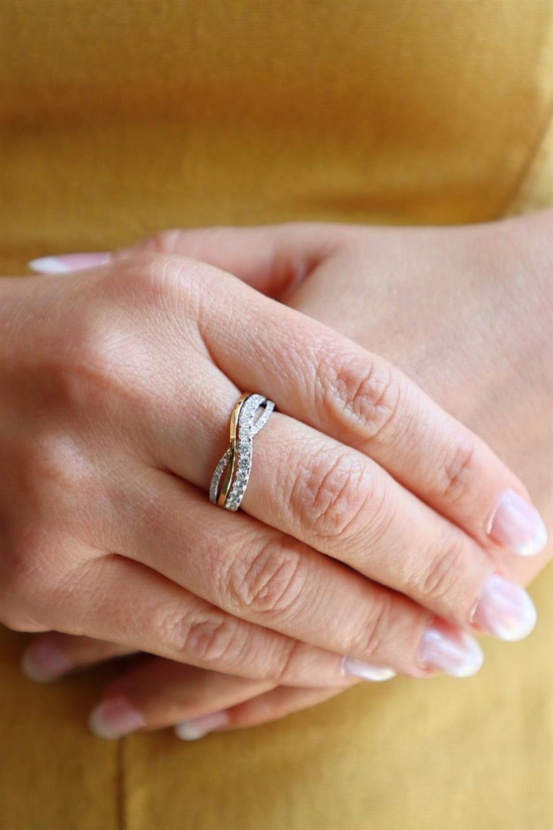 Elegant Diamond Bands 18K Yellow & White Gold 0.69 Carat Diamond Infinity Design Band