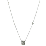 Elegant Diamond Necklaces 18K Gold White 0.19 Carats Baguette Diamonds & 0.31 Carats Round Diamond Halo Drop Necklace - 16.5 Inch