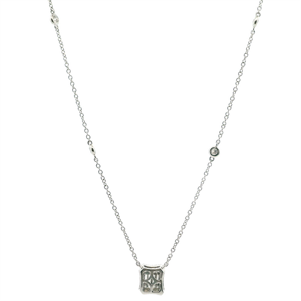 Elegant Diamond Necklaces 18K Gold White 0.19 Carats Baguette Diamonds & 0.31 Carats Round Diamond Halo Drop Necklace - 16.5 Inch