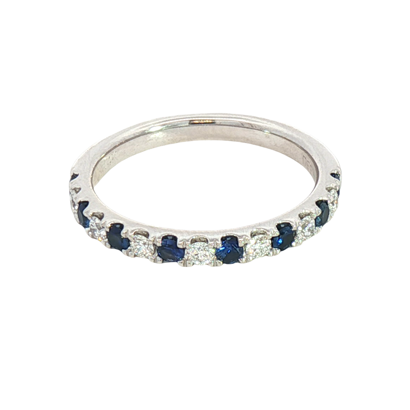 Bold & Elegant 14K White Gold 0.48 Carats Blue Sapphire & 0.24 Carats Diamond Stackable Band