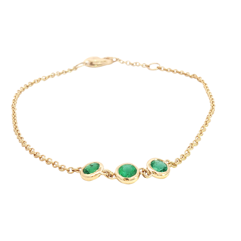 Elegant & Eye Catching 14K Yellow Gold 0.47 Carats Green Emerald Bracelet, Length 7 Inch