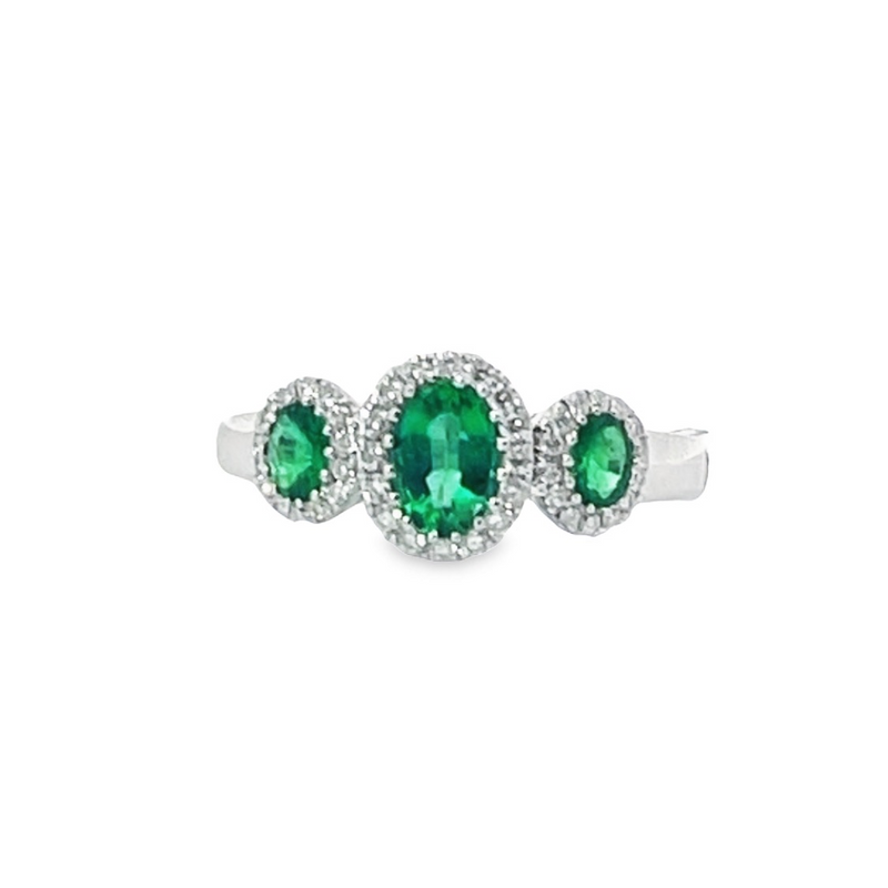 White 14 Karat Gold 0.67 Carats Emerald & 0.25 Carats Diamond Halo Ring
