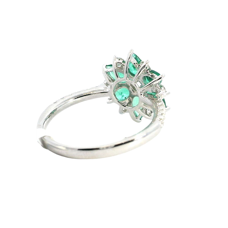 Bold & Elegant 18K Gold White Accented Color Stone Floral Inspired Fashion Ring -  Emeralds 1.02 Carats & Diamonds 0.59 Carats