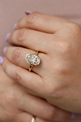 14K Gold Yellow Hidden Halo Oval Lab Grown Diamond Bezel Engagement Ring - Lab-Grown 3.24 CTW Diamond