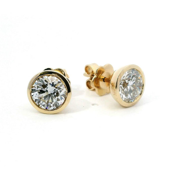 Classic & Contemporary 14K Gold Yellow Lab-Grown 3.02 Carats Bezel Set Diamond Stud Earrings