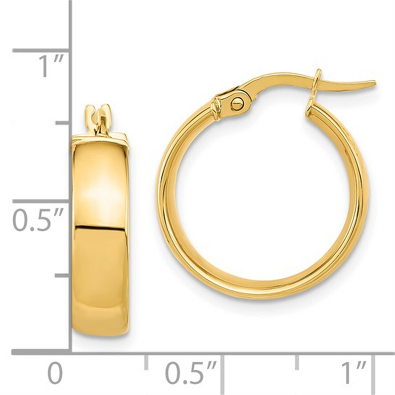 Elegant Precious Metal Earrings 14K Gold Yellow Medium High Polish 20x18mm Hinged Hoop Earrings