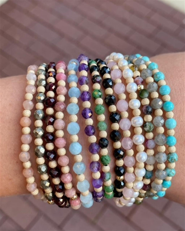 4.0MM Pyrite & Yellow Gold Filled Bead Stretch Bracelet - 6.5 Inch