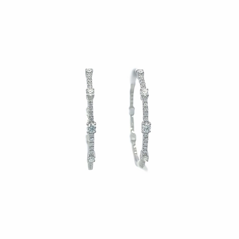 White 18 Karat Gold 1.44 Carats Large Diamond Hoop Earrings