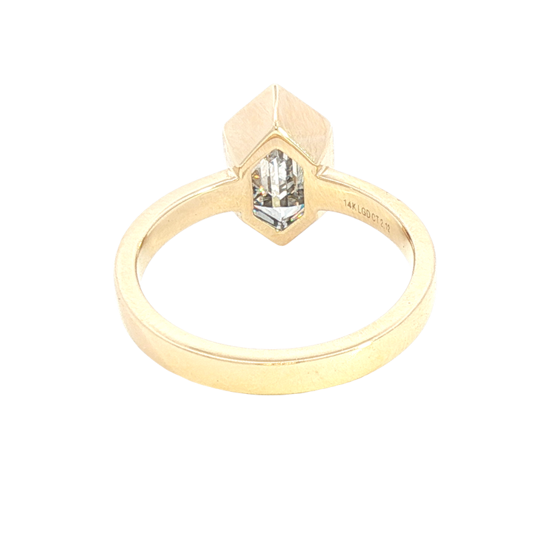 14K Yellow Gold Step Cut Modified Elongated Hexagon Cut 2.12 Carats Lab Grown Diamond Solitaire Ring