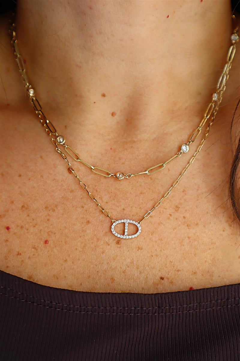 Elegant Diamond Necklaces 14K Yellow Gold 1.80 Carats Diamond Station Necklace - 18 Inch