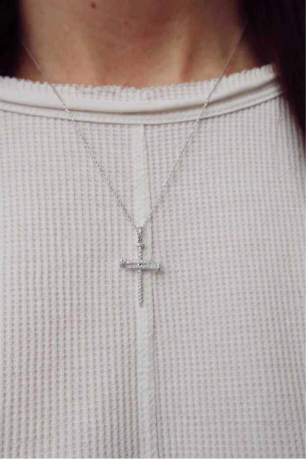 Elegant Diamond Necklaces & Pendants 18K Gold White 0.39 Carats Diamond Nail Cross Pendant