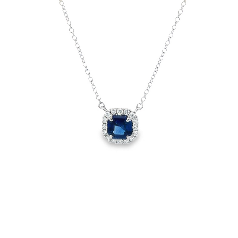 White 18 Karat Gold 1.29 Carats Sapphire & 0.20 Carats Diamond Halo Necklace