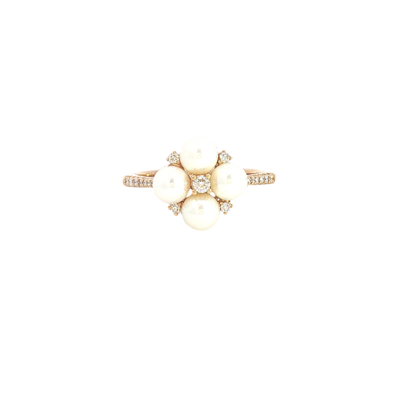 Elegant Pearl Rings Classic & Timeless Designs - 10K Yellow Gold Cultured Pearls & 0.15 Carats Diamond Ring