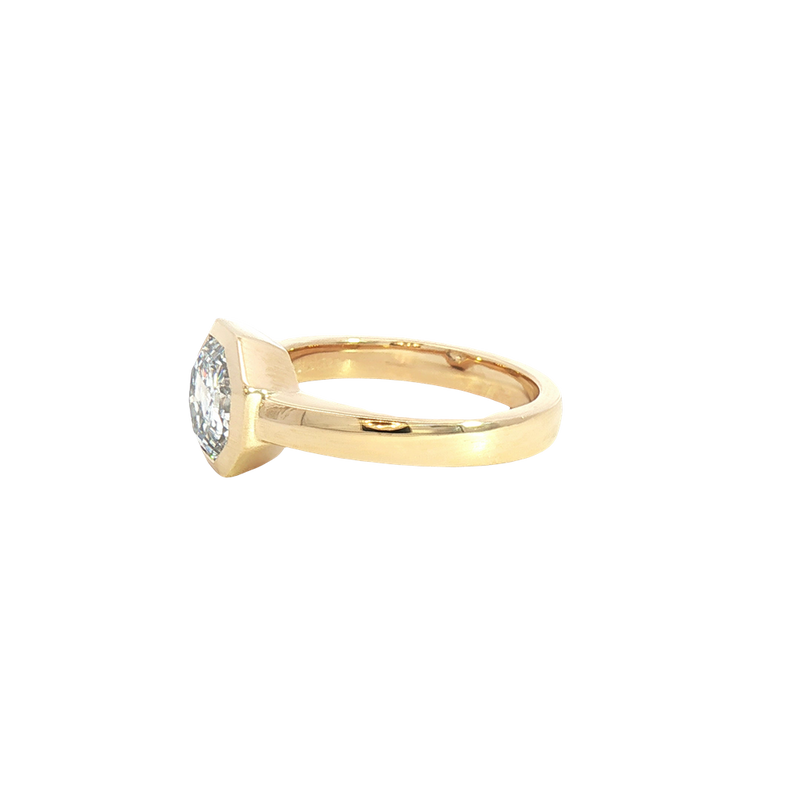 14K Yellow Gold Bezel Set Octagonal Cut 2.19 Carats Lab Grown Solitaire Diamond Engagement Ring
