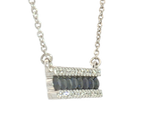Vibrant Colored Stone Necklaces 14K White Gold 0.47 Carats Blue Sapphire & 0.19 Carats Diamond Bar Necklace - 18 Inch