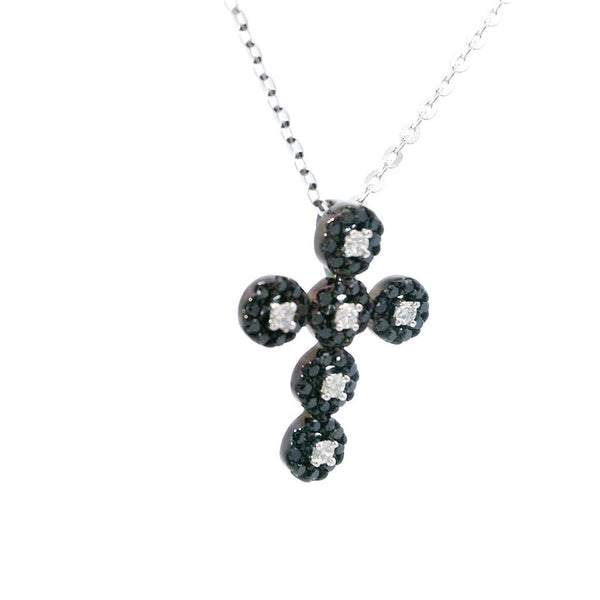 Elegant Diamond Necklaces & Pendants 18K Gold Black 0.24 Carats Diamond & 0.07 Carats Diamond Medium Cross Pendant