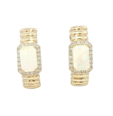 Vibrant Color Stone 14K Yellow Gold 1.10 Carats Opal & 0.12 Carats Diamond Halo Hoop Earrings