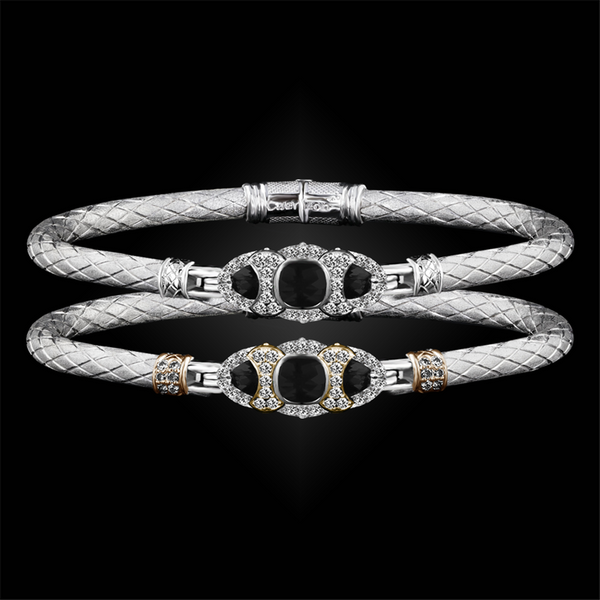 Elegant & Eye Catching Sterling Silver Black Onyx & 0.40 Carats Lab Grown Diamond Bangle Bracelet - 7 Inch